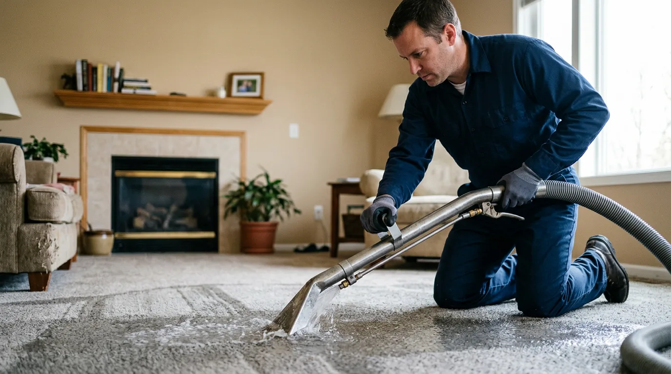 Water damage restoration technician working near Saint Mary Of The Woods, IN